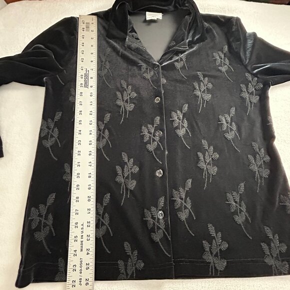 Hot Cotton By Marc Ware Womens Black Leaf Pattern Velvet Button-Up Shirt Large - Picture 6 of 6